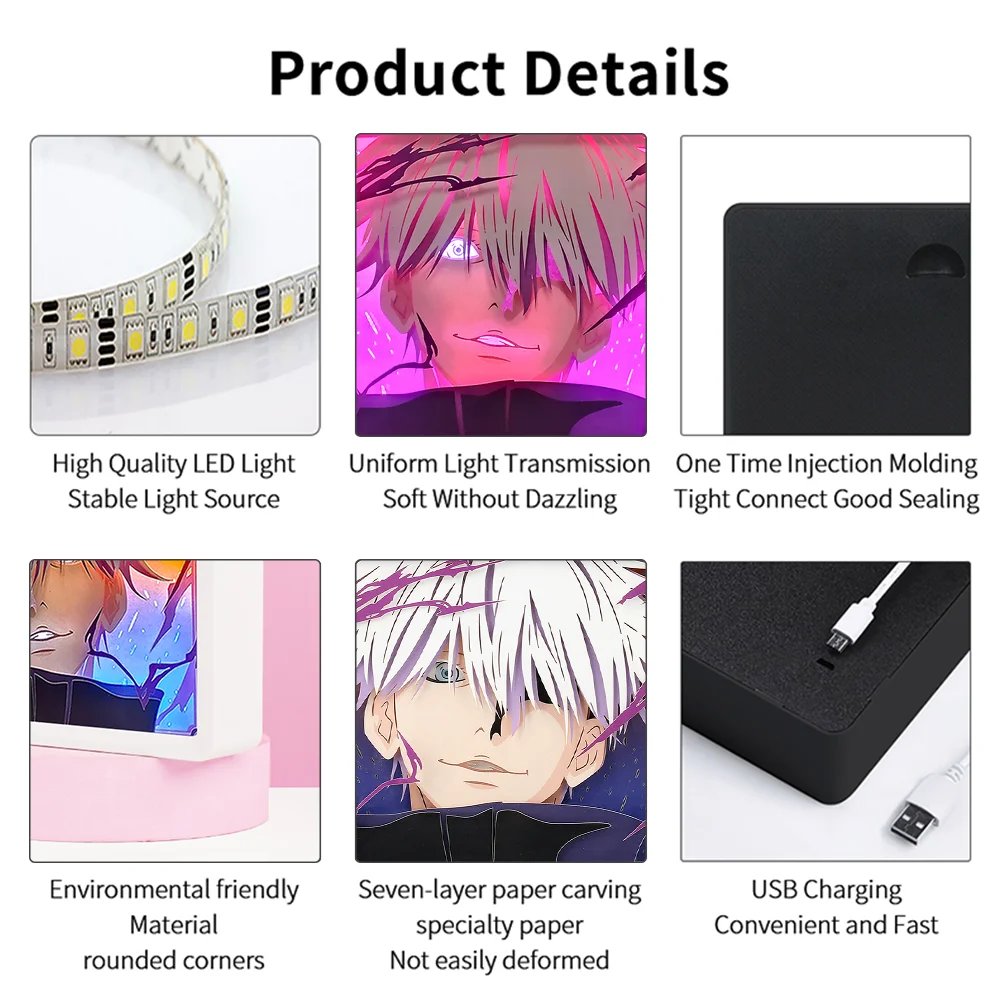 Imagem -05 - Anime Led Strip Lights Paper Cut Light Box Frame 3d Shadow Box Lâmpada de Mesa Usb Decoração do Quarto Kids Gift