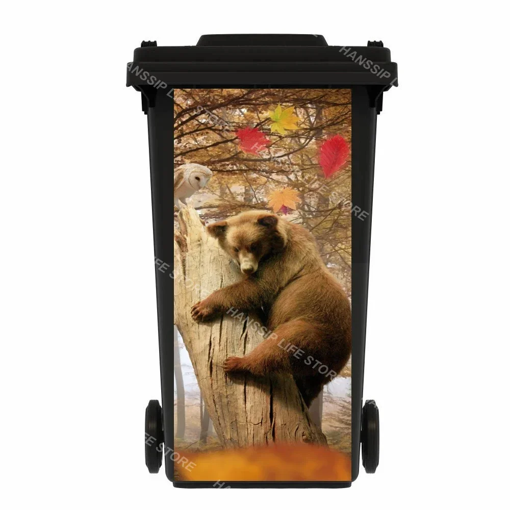 Funny Animal Trash Can Mural Stickers Self-Adhesive Removable Kitchen Rubbish Bin Decorative Outdoor Garbage Can Art Decals