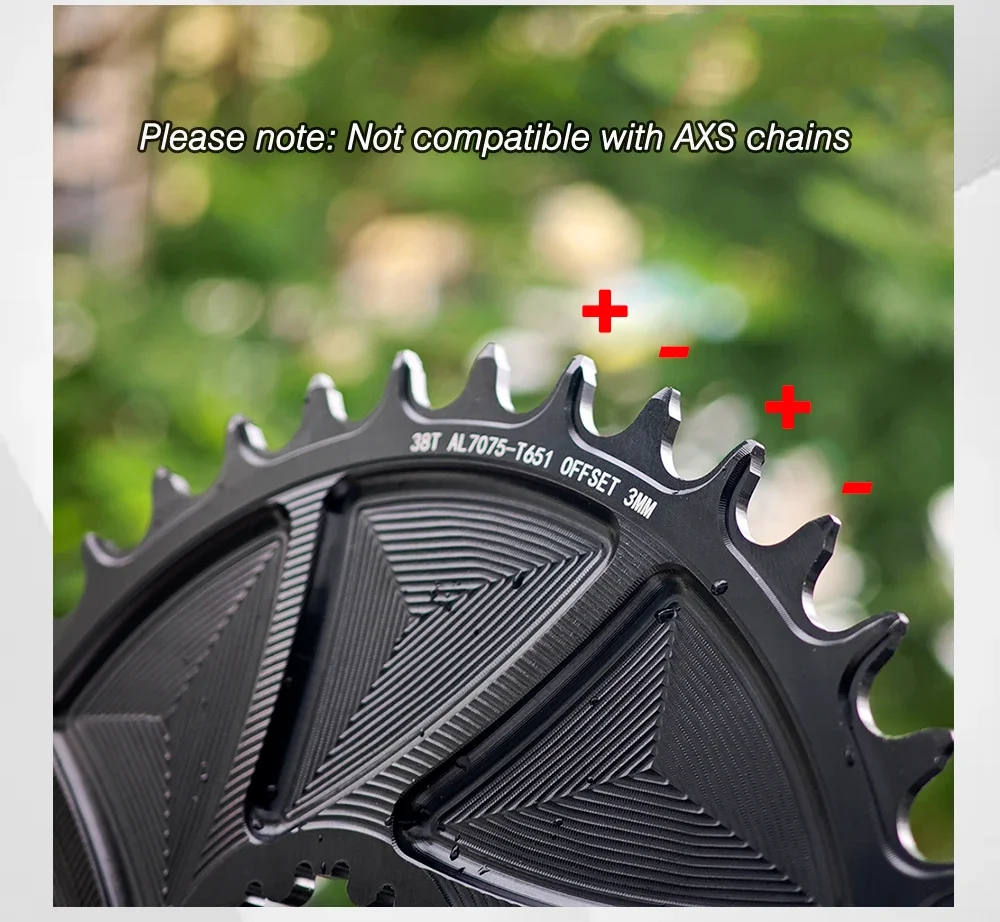 GOLDIX 3-Bolzen 3mm Offset Fahrrad-Kettenblatt mit breiten und schmalen Zähnen, AERO-Kettenblatt, CNC-Hohlschnitt-Bearbeitung für 3-Bolzen-Kurbelgarnitur – Detail 4