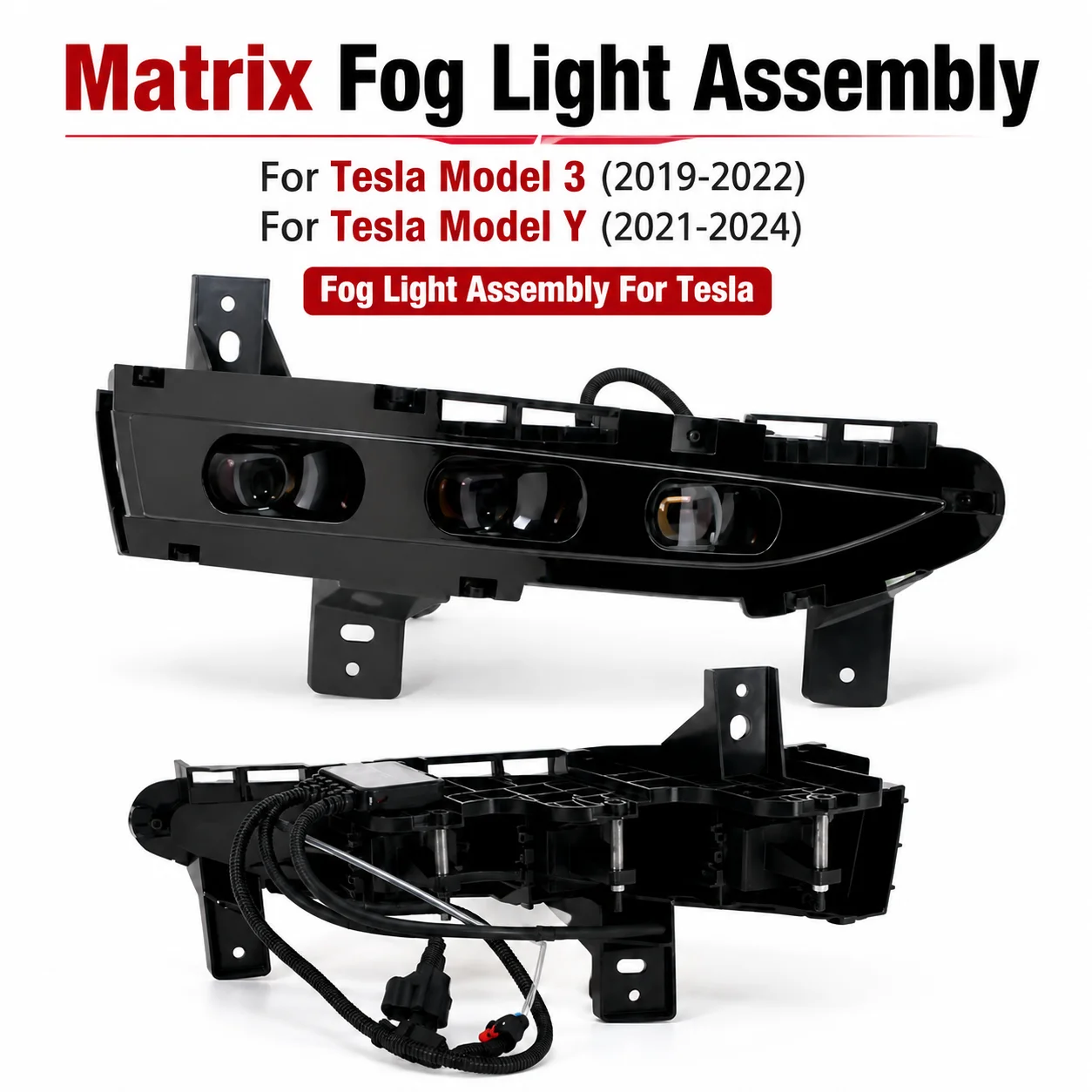 OGA Advanced Matrix Fog Light Assembly LED Auxiliary Light For Model 3 2019-22 Model Y2021-24 Plug&Play Aluminum Housing PC Lens