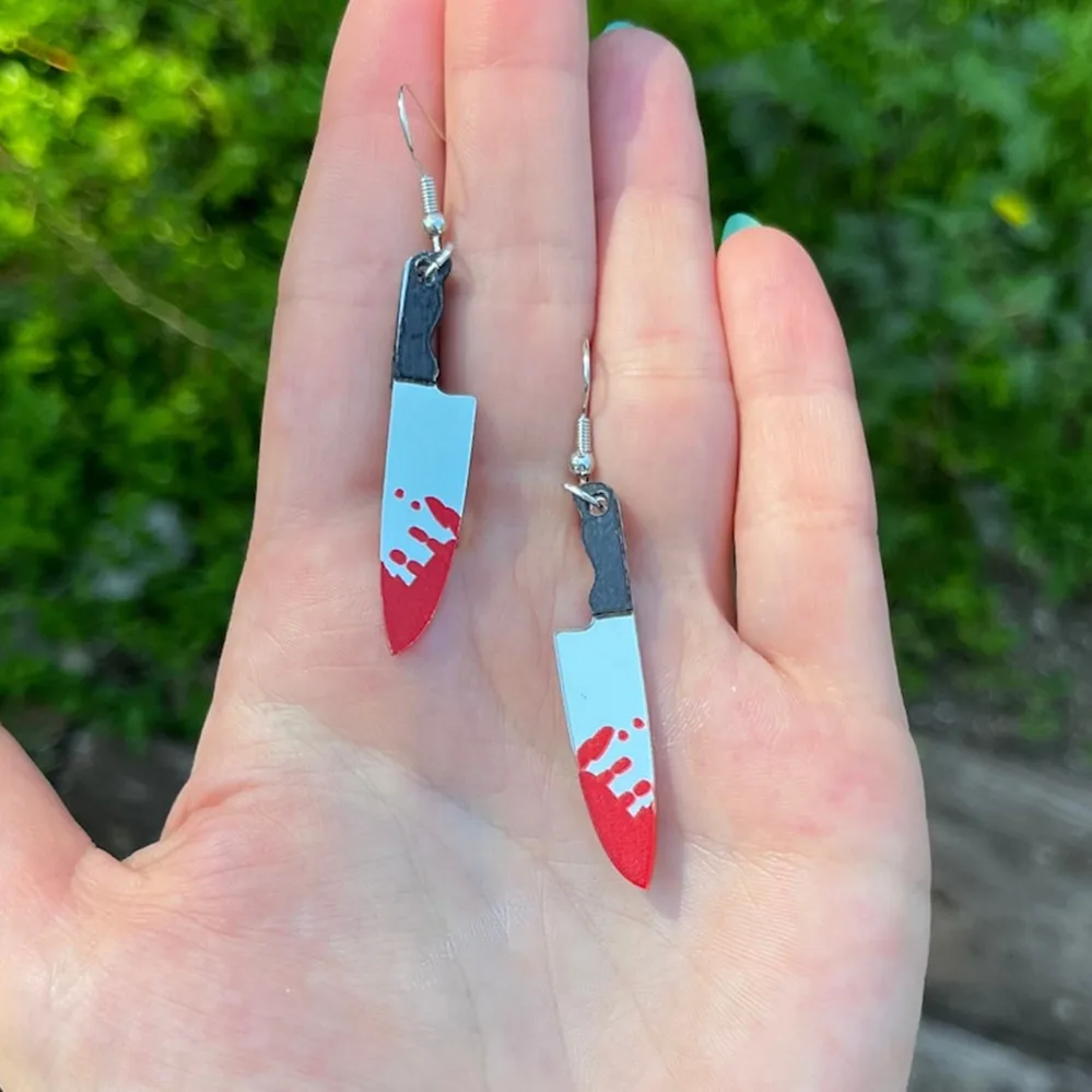 Bloody Horror Knife Earrings Fake  Lightweight sword earrings fun halloween earrings