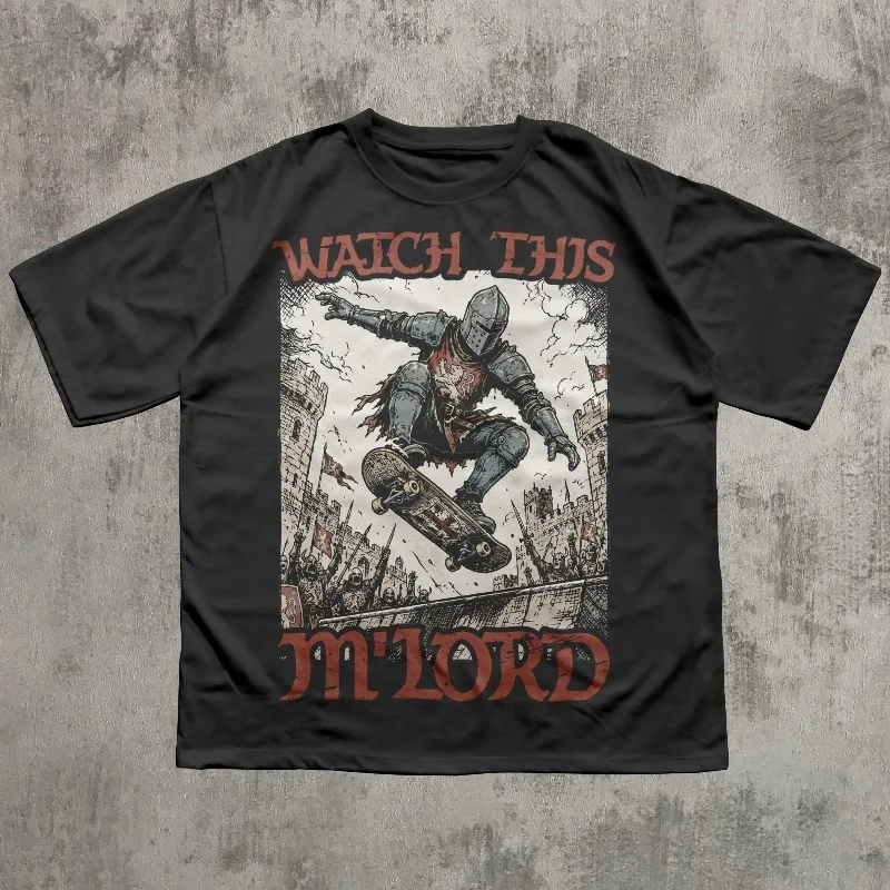 Watch This M'Lord Skateboarding Knight Shirt, Funny Medieval Skateboard Tee, Fantasy Skater Gift