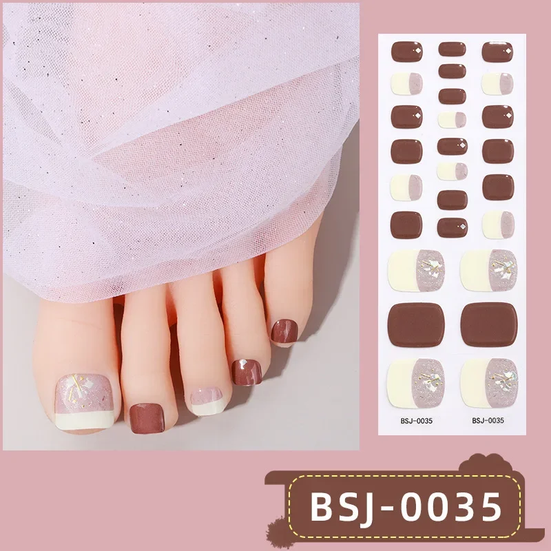 26Tips Semi Cured Gel Toe Nail Stickers Full Waterproof Long Lasting Manicure DIY Women Fashion Toenail Sticker UV Lamp Need