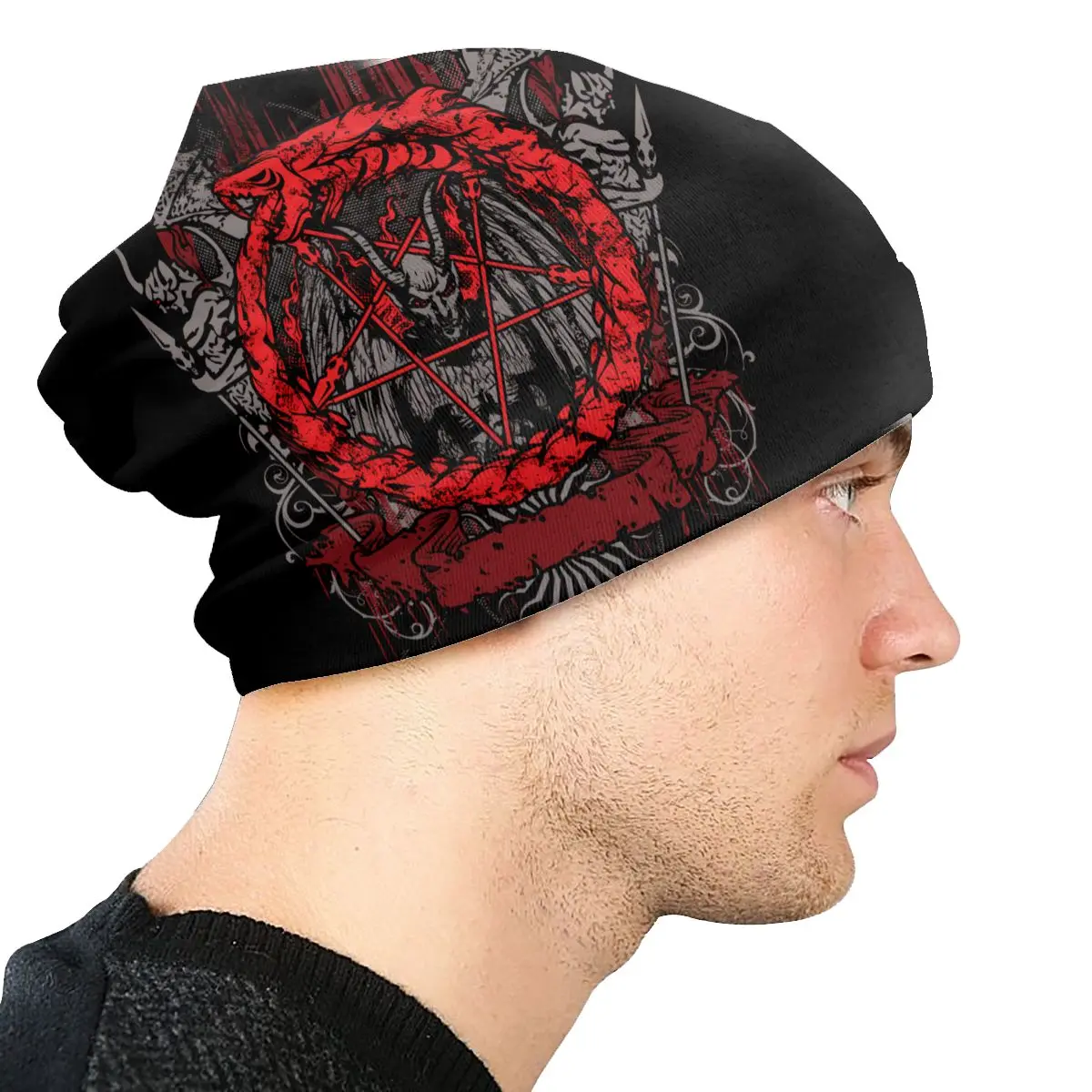 Bonnet Hats Men Women\'s Thin Skullies Beanies Hat DEMON PENTAGRAM Autumn Spring Warm Cap Street Caps