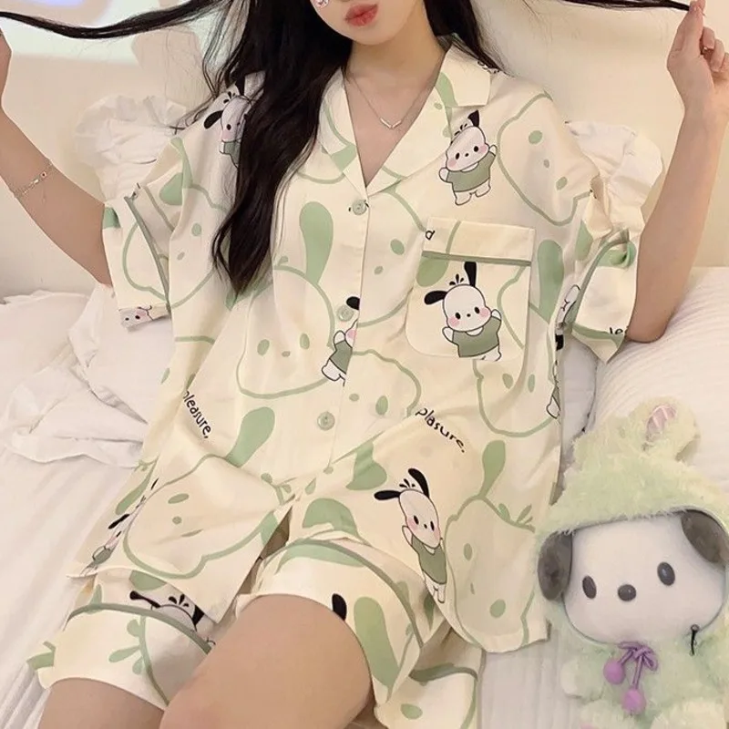 Sanrio Pochacco Summer Print Short Sleeve Sleepwear Two-piece Set 2023 NightWears New