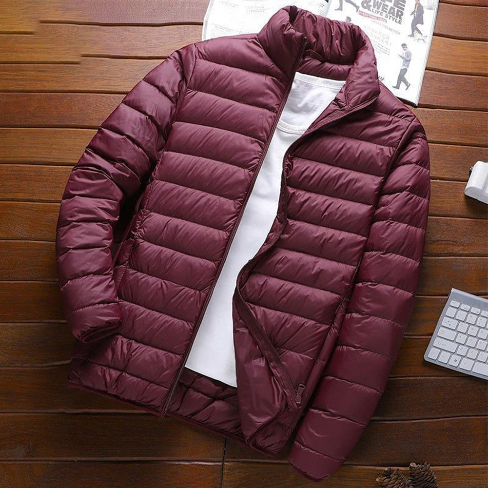 Chaqueta ligera de algodón plegable para hombre, Top de invierno de color sólido con manga larga y cuello levantado, Ideal para vacaciones