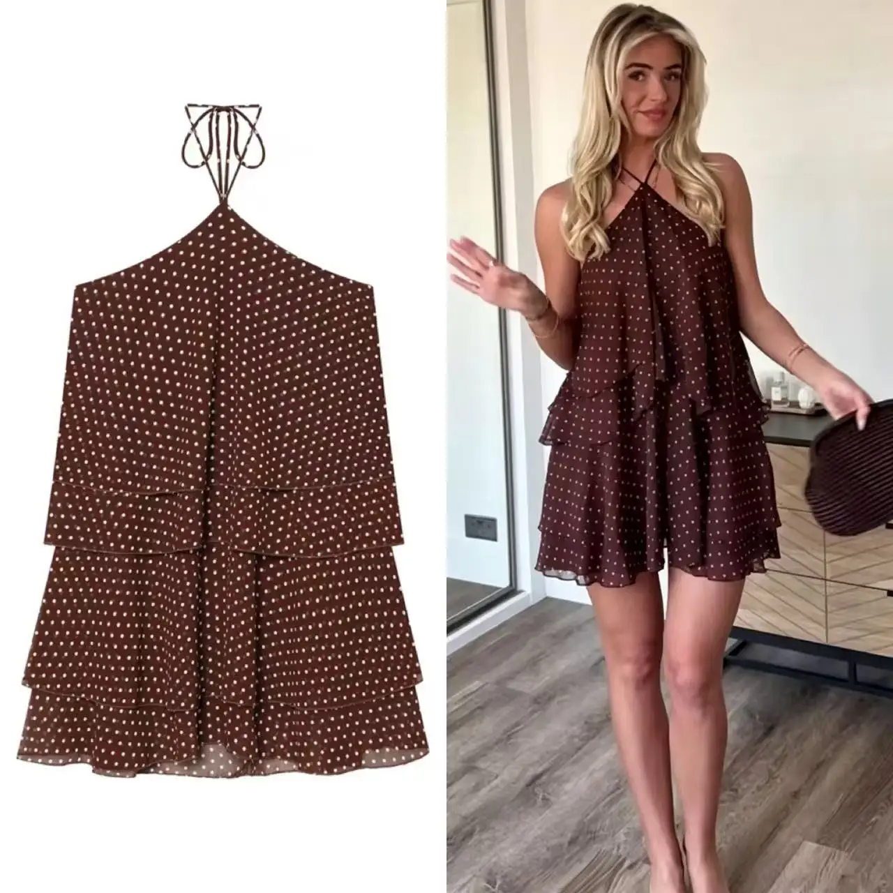 Beach Polka Dot Women's Dress, Date Vibe, Halter A-Line Mini Dress, 2026 Spring Summer Women's Holiday Vacation New Arrival