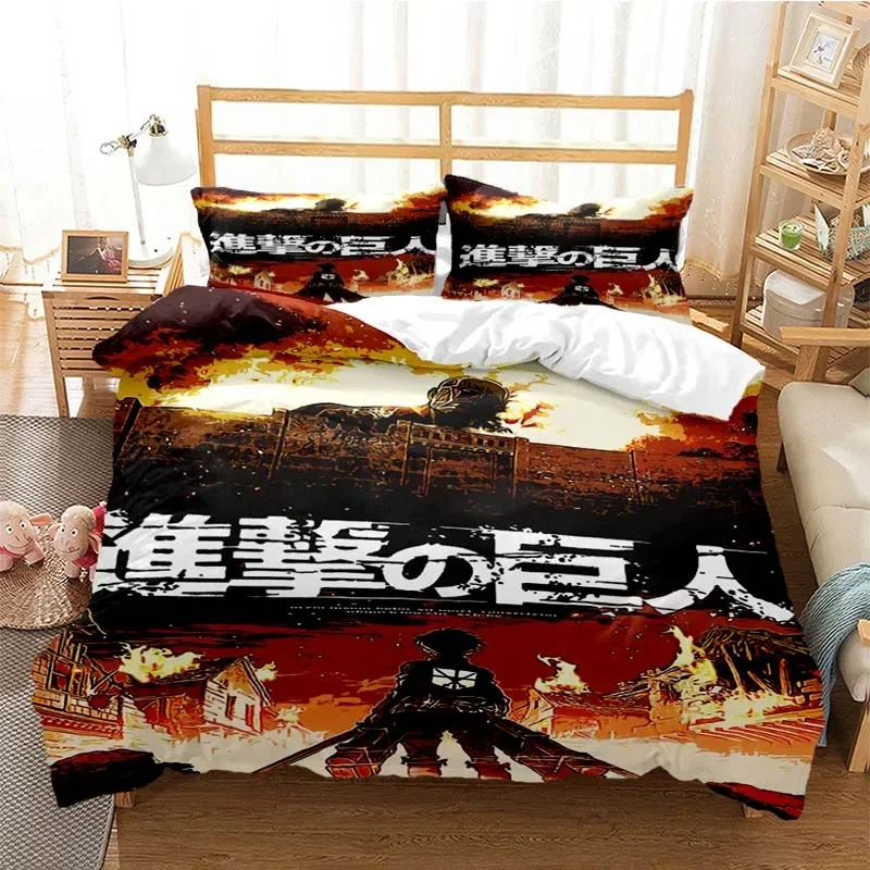 3D Printed Attack On Titan AOT Bedding Set Anime Eren Yeager Duvet Cover Double Twin Full Queen King Adult Kids Bedclothes Quilt