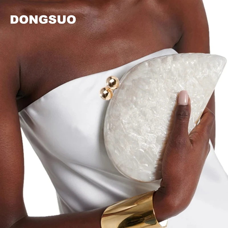 Shell Clutch Bag Acrylic egg clutch bag women wedding evening party cute ivory pearl color purse handbag summer new 2024