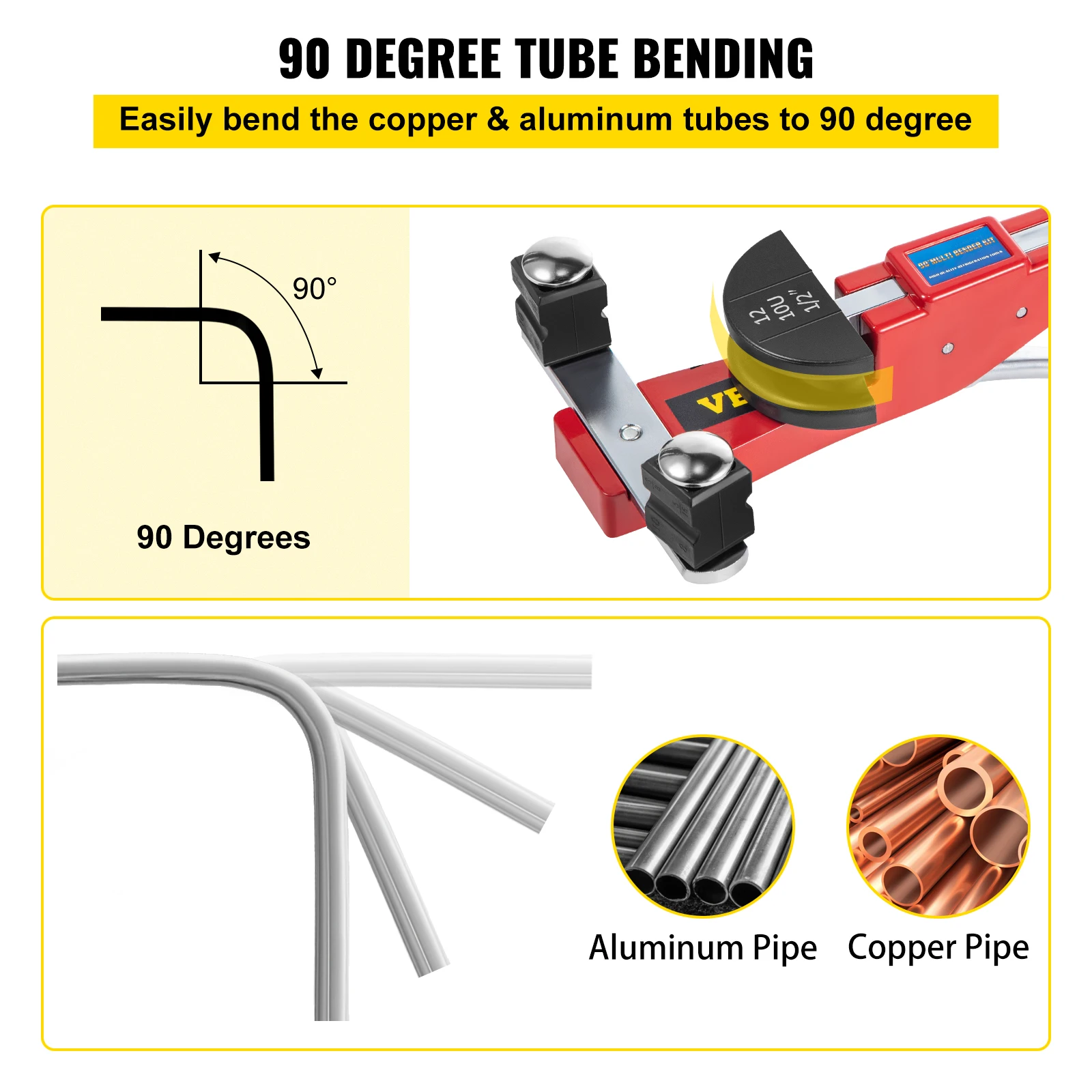 VEVOR HVAC Set di piegatori e tagliatubi manuali in rame per refrigerazione HVAC con 7 matrici 6-22mm 90 gradi in alluminio precedente strumento di piegatura