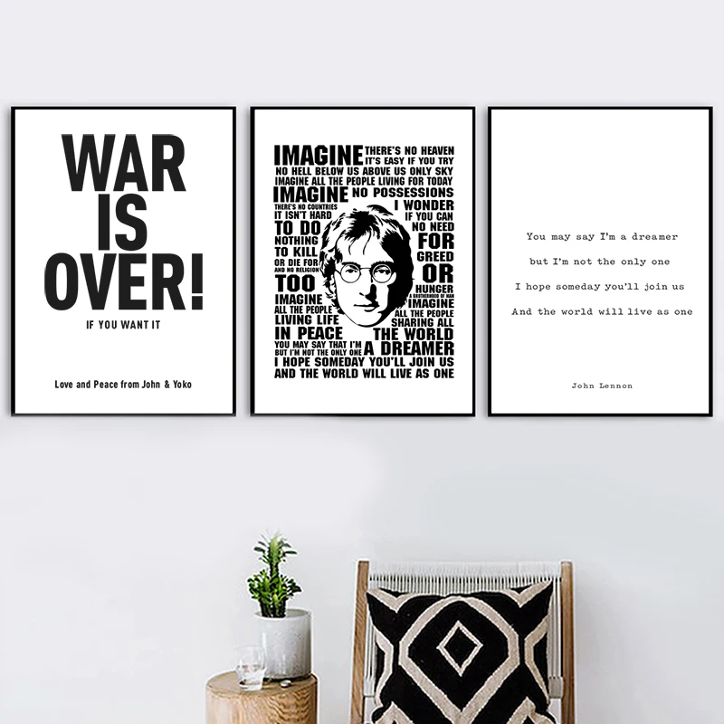 War is Over Print Lennon & Yoko Ono Love Peace Quotes Wall Art Canvas Painting Iconic Art work Poster Home Wall Decor
