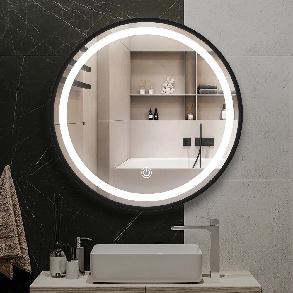 Hotel Customized Bathroom Vanity Hallway Hair Salon Designs Round Shape Smart Illuminated Led Makeup Mirror with Lights