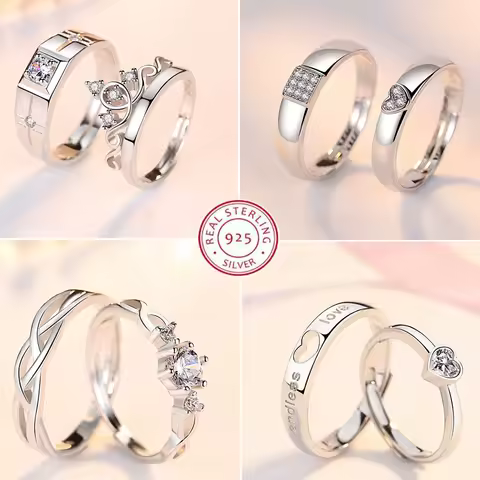 2Pcs 925 Sterling Silver Couples Ring Sets Light Polishing Simple Ring for Woman Man Classic Wedding Fine Jewelry Circle