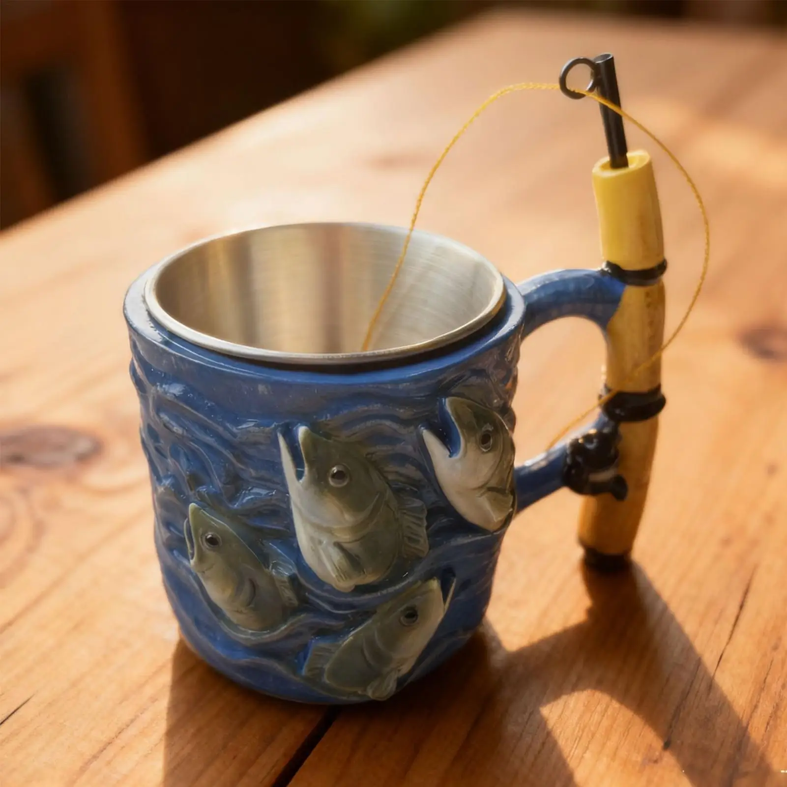 100ml Fisherman Theme Resin Mug - Comfort Grip Drinkware Fishing Tea Cup, Birthday Holiday Festive Retirement Gift for Anglers
