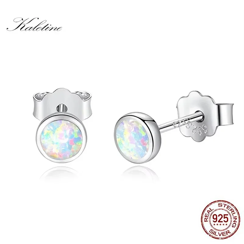 KALETINE Blue Opal Elegant Small 925 Silver Sterling Silver Earrings Hamsa Stud Earing for Women Gilr Gift Fashion Jewelry