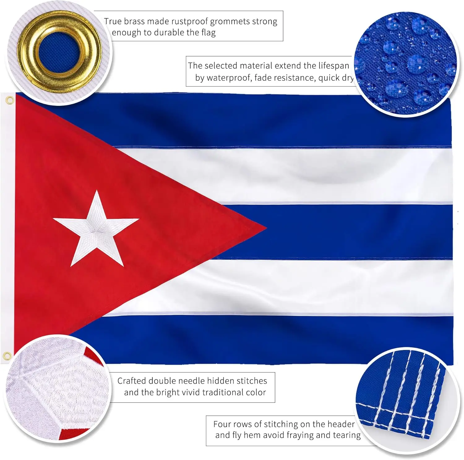 Flagnshow 210D Nylon Embroider Cuba Cuban Flags