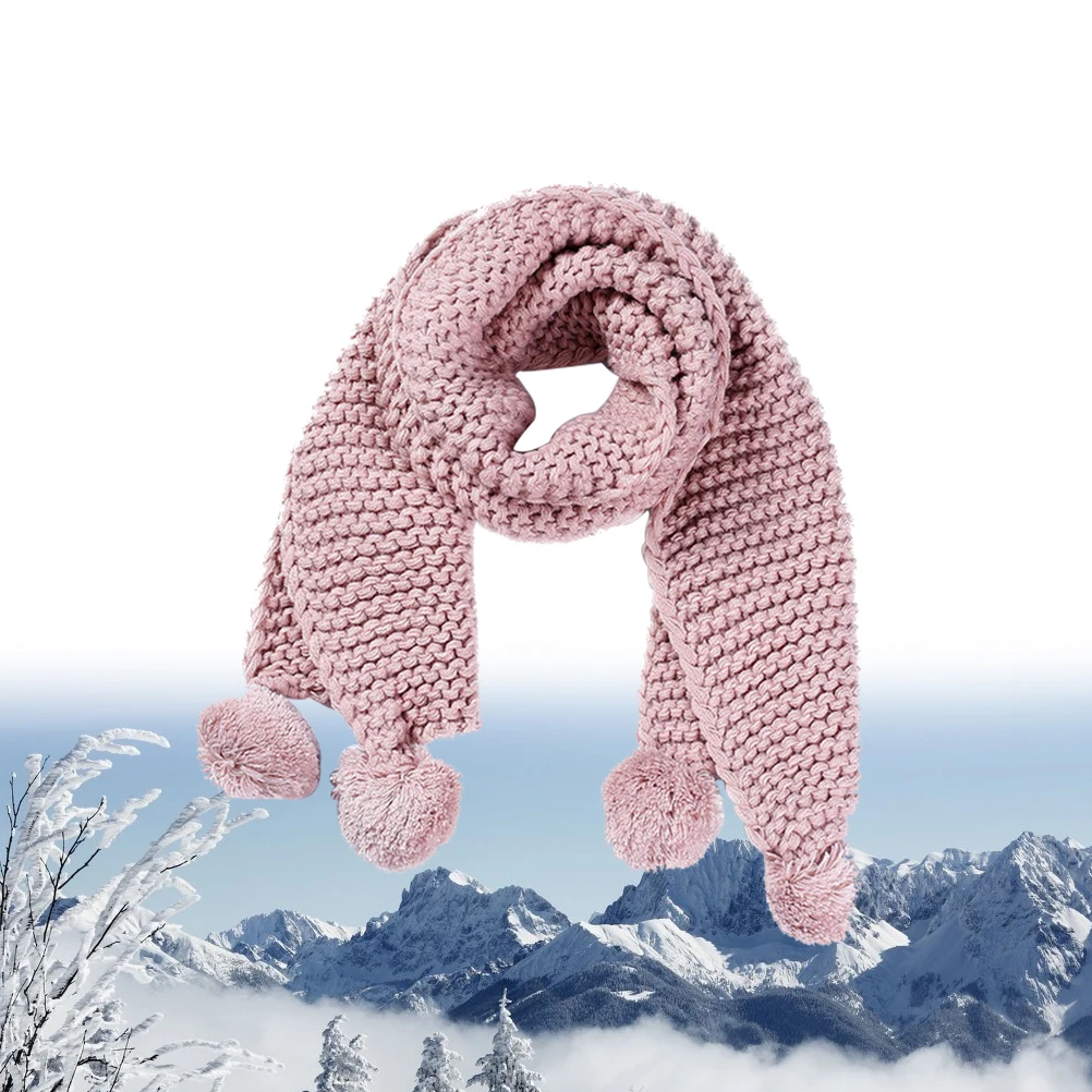 

Warm Knitted Ball Design Kid Kids Winter Thick Cozy Winter Scarf For Baby Child Toddler Kids Warm Scarf Girl Pink