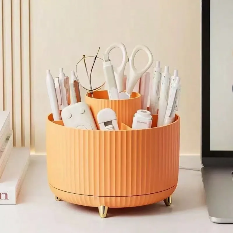 360° Rotating Makeup Organizer - 1pc Plastic Cosmetic Storage with 5 Compartments - Multi-Functional Holder for Brushes