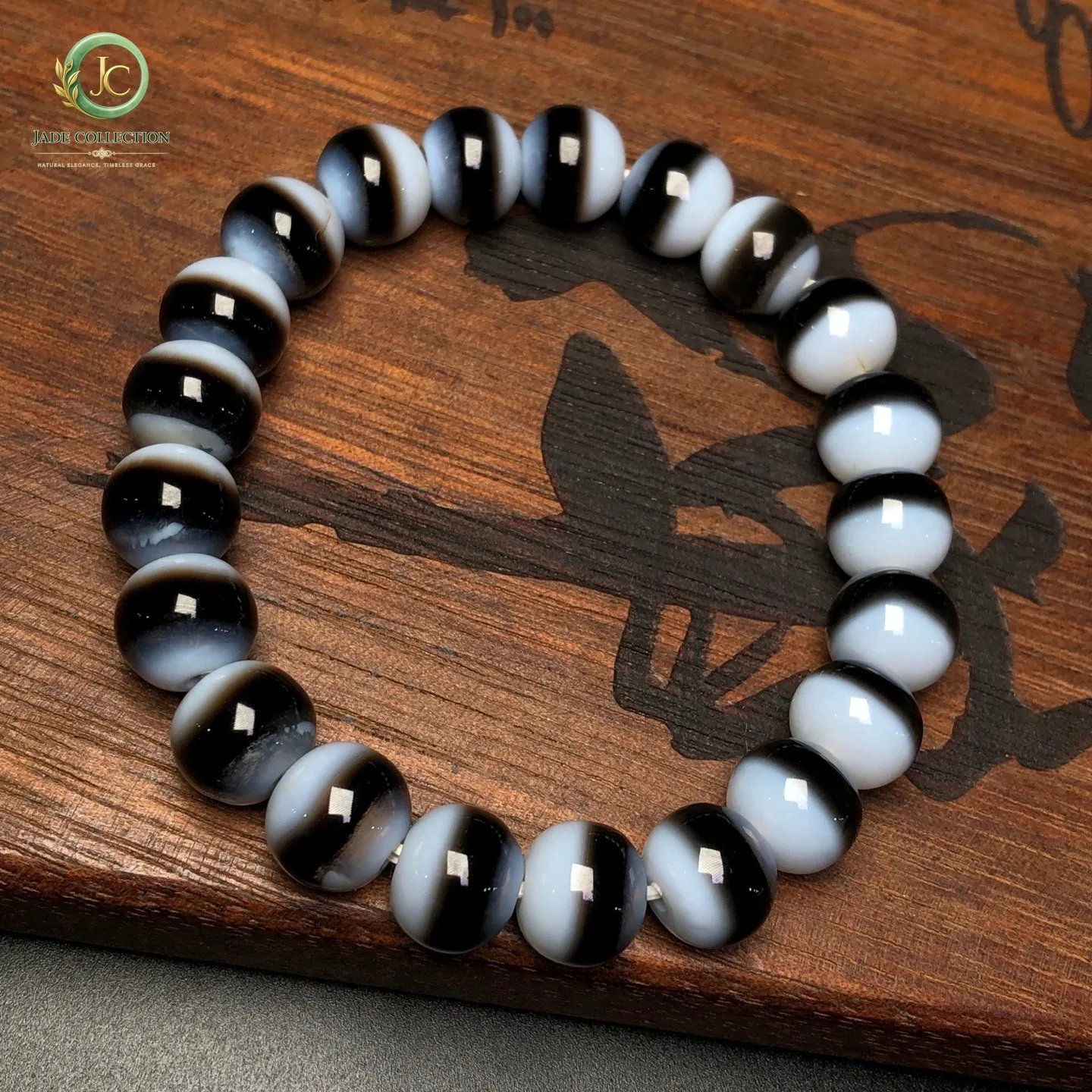 Tibetan Buddhism Agate 1 Stripe Healer Medicine Dzi Beads Amulet Bracelet G3771
