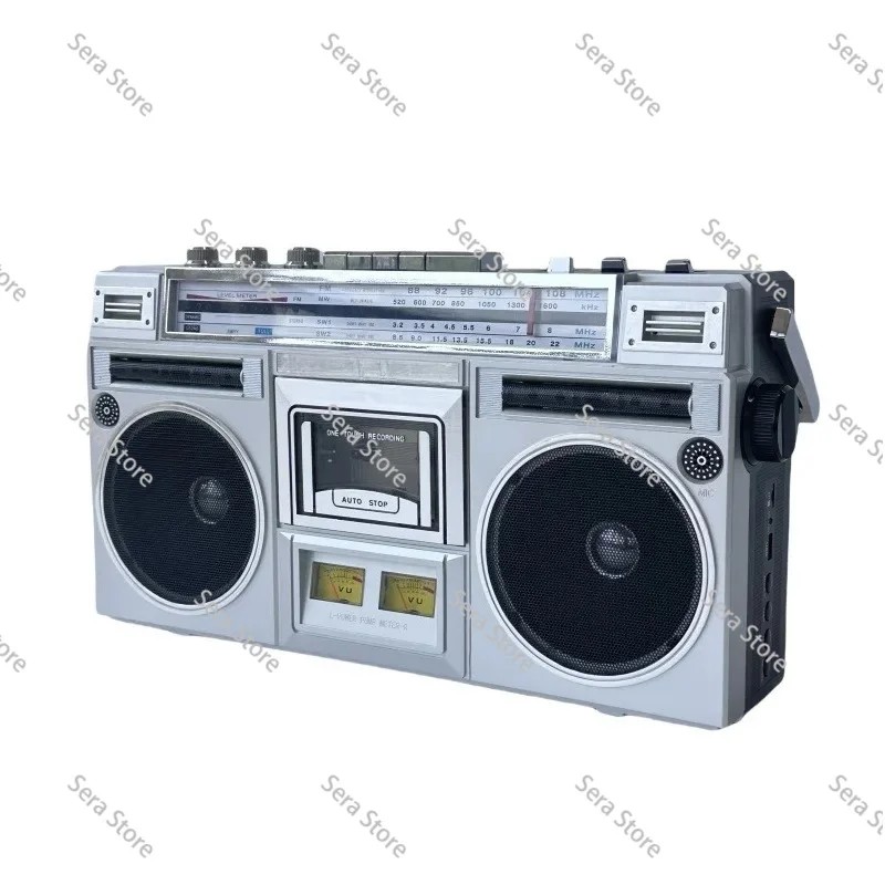 Classic retro portable cassette Bluetooth radio dual stereo speaker USB audio input recording to