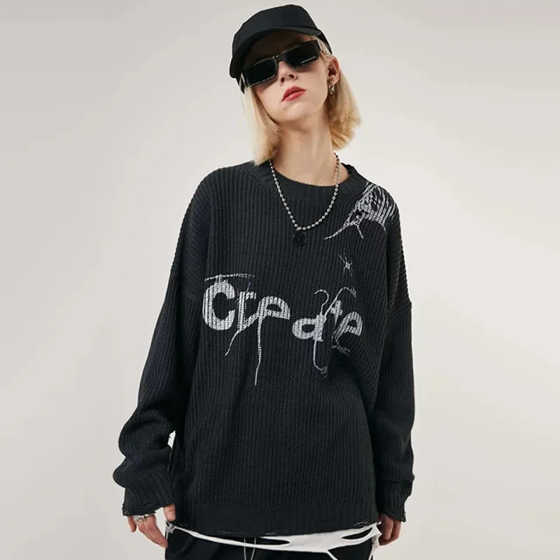 

k Gothic Street Knitted Spider Printed Loose Sweater for Men Casual Spring Season Faion Comfortable Knitwear