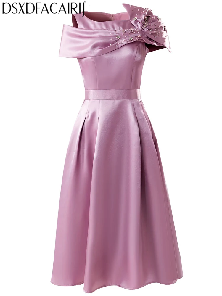 

DSXDFACAIRIJ Женские летние весенние платья в Дубае во французском стиле с круглым вырезом и рукавами с открытыми плечами и бисером и бриллиантами