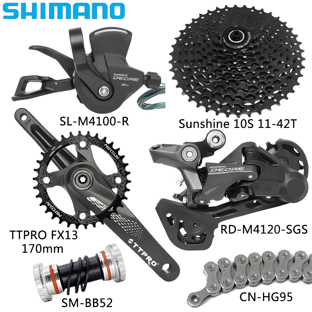 

SHIMANO M4100 10-скоростной рычаг переключения передач Задний переключатель HG95 Цепь 42/46/50T Черная кассета FX13 170 мм Кривошип BB52 Нижняя часть