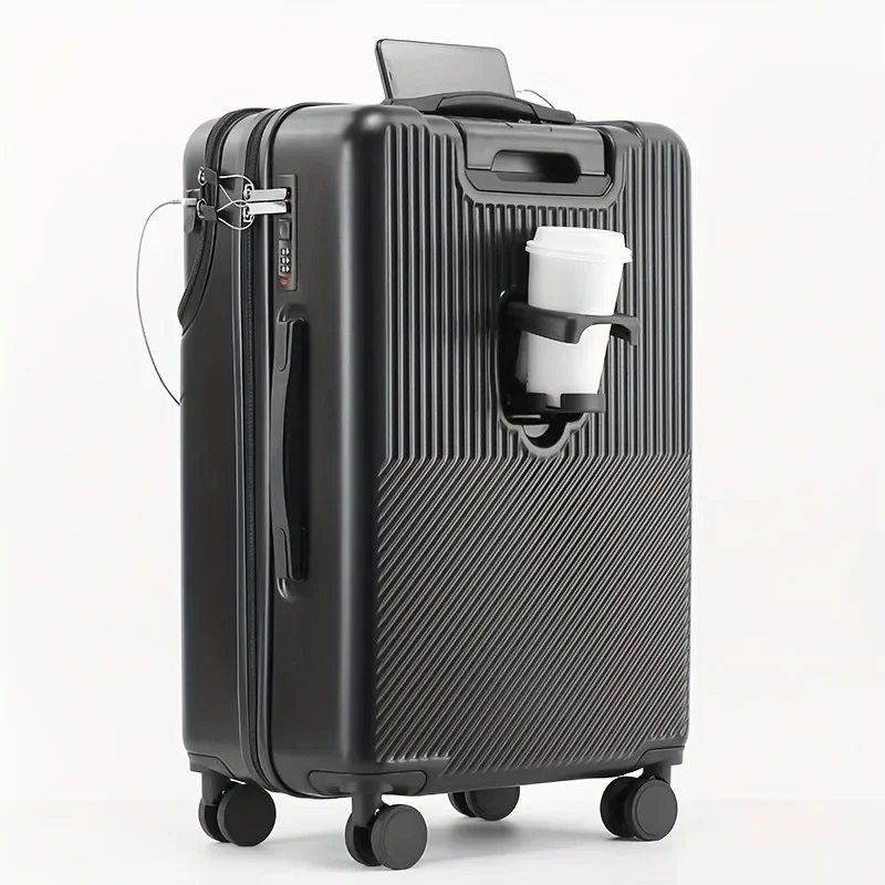 New Front Opening Luggage with Password Lock, Travel Function, and Daily Use-Suitable for Airline Check-in with Cup Holder