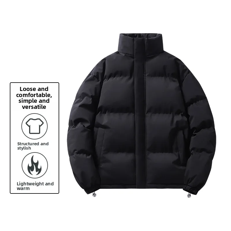 

Warm Cotton Jacket Bread Style Loose Fit Stand Collar American Style Men's Winter Fashion City Standard Length Outerwear