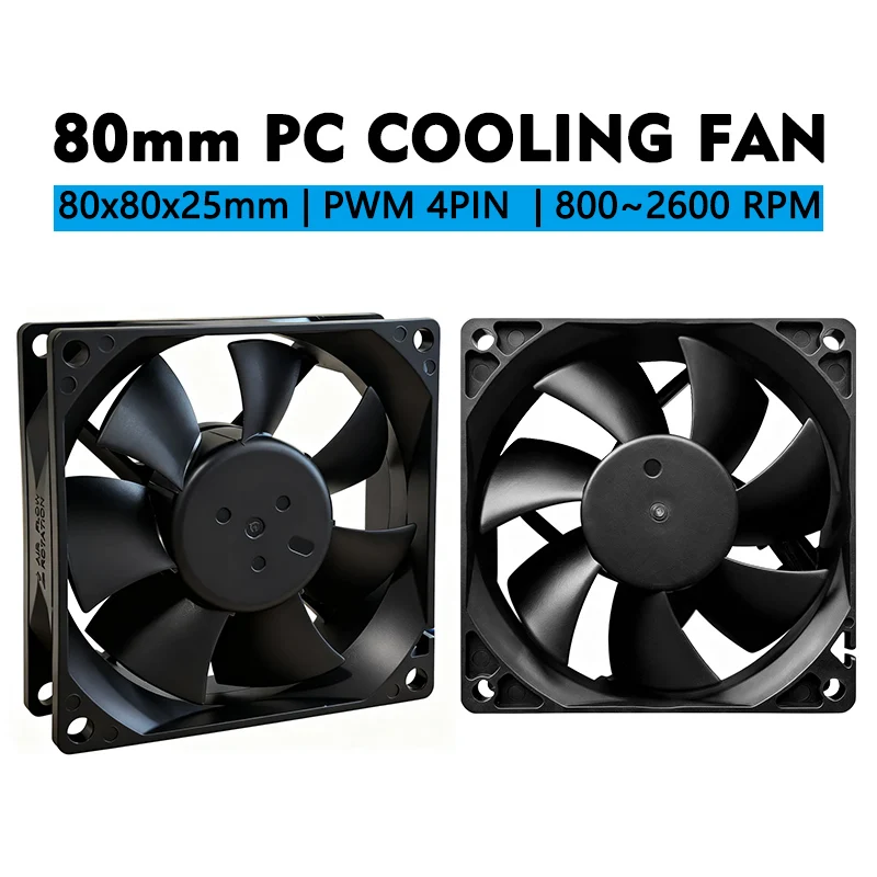 JUMPEAK 12V HDB Two Ball 8025 80mm PC Cooling Fan PWM 4PIN 2600RPM High Speed Quiet For Computer Server Cabinet Case CPU Cooler