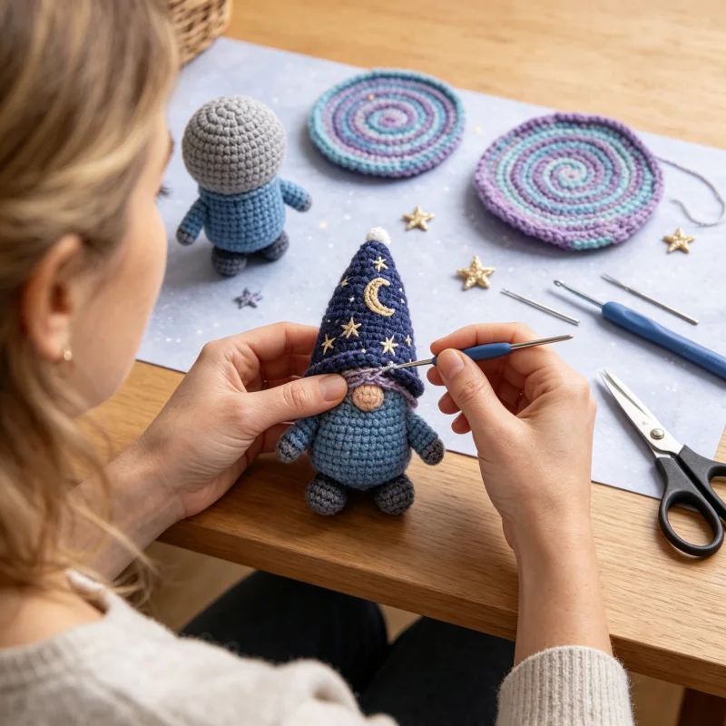 9Pcs Space Explorer Crochet DIY Kit Hand Knitting Craft Material Pack for Home Desktop Ornament Creative Handmade Gift