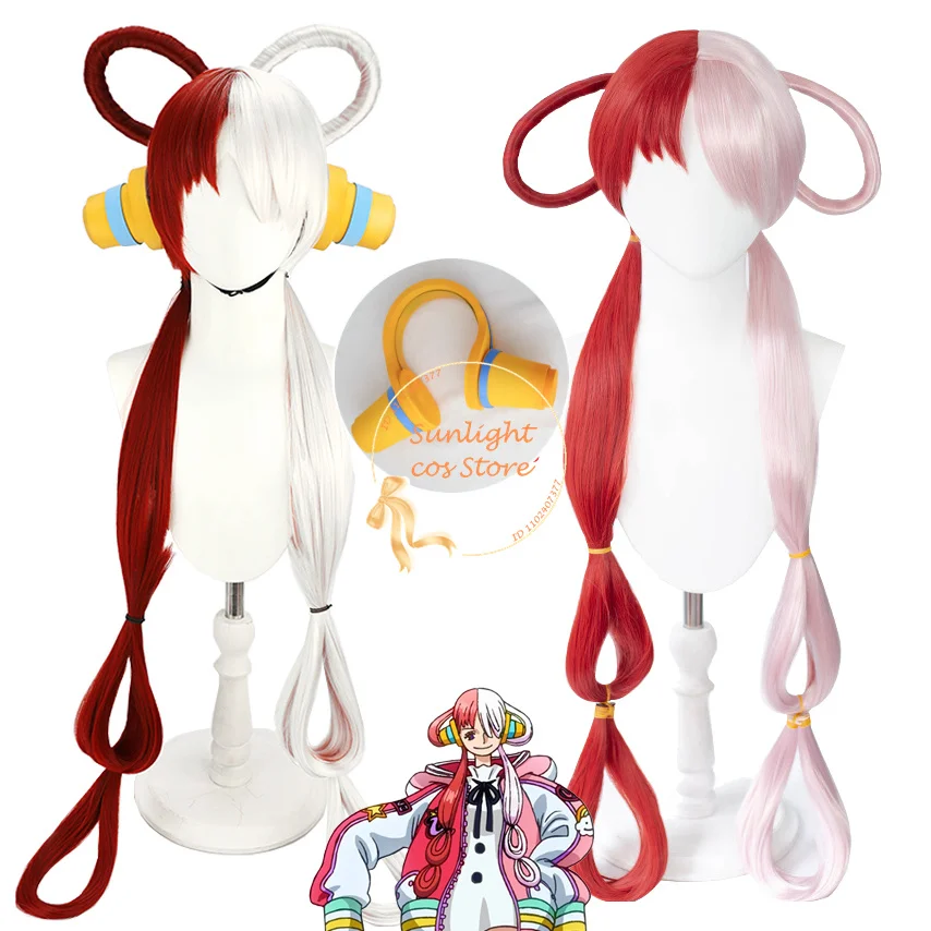 

2 Styles Anime UTA Cosplay Wig Half Red Half White Wigs Anime Cosplay Wig Heat Resistant Hair Red Songstress + Wig Cap