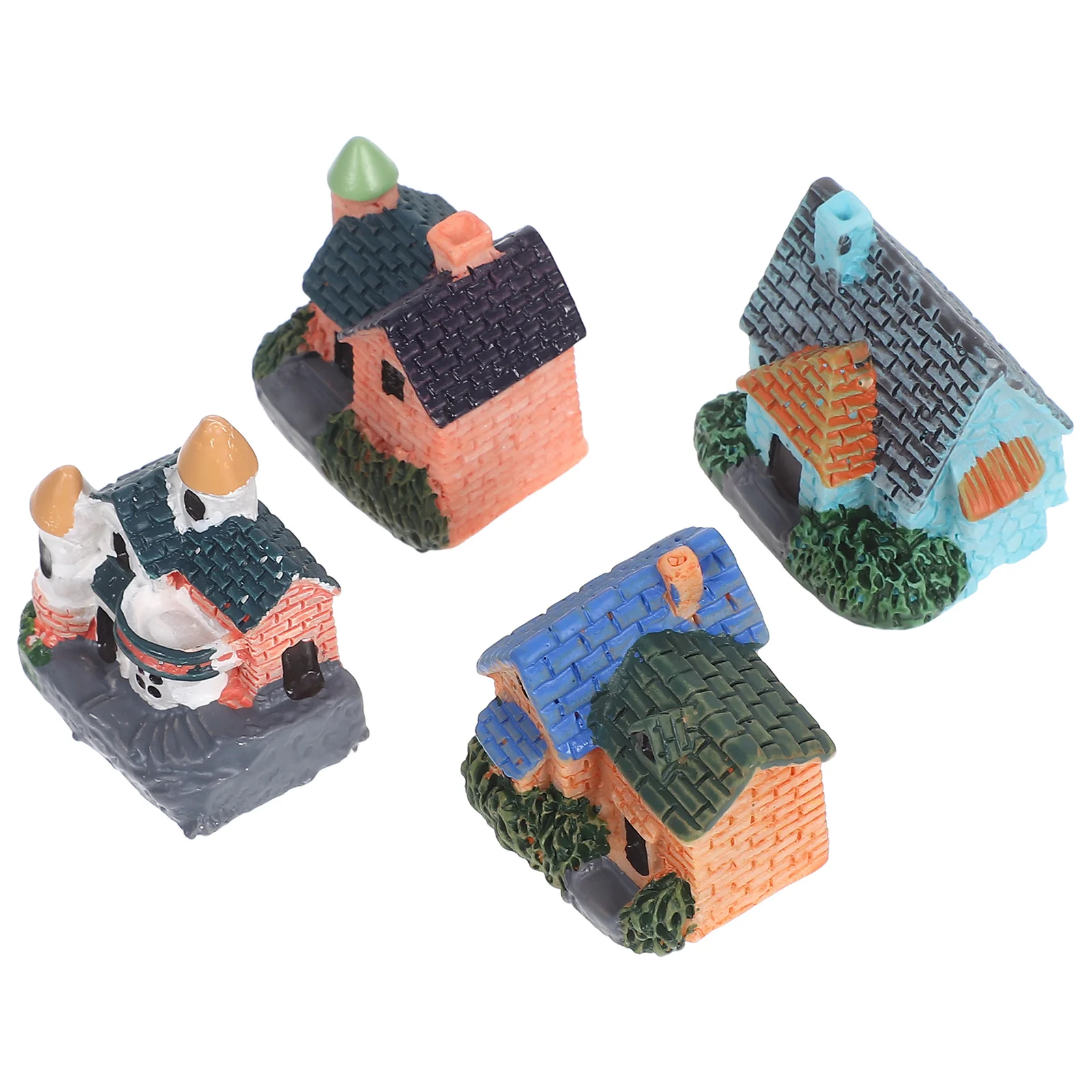 Adorno de cabaña de resina en miniatura de 4 Uds.: Villa micropaisaje para decoración de bonsái de jardín de hadas, accesorios de plantación suculenta,