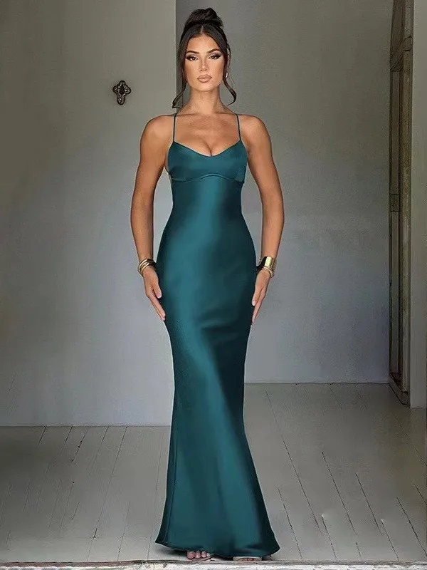 Long Satin Off-Shoulder Dress - alternate angle
