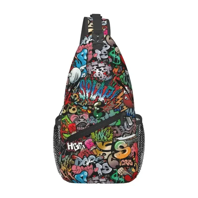 Custom 70s Retro Comic Graffiti Print Sling Crossbody Chest Bag Men Cool Comic Street Art Shoulder Backpack for Travel Cycling