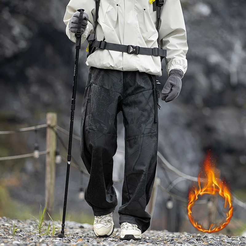 

Men Hiking Cargo Fleece Pants Waterproof Windproof Pants Midweight Breathable Side Zip Outdoor Joggers Trekking Fishing Trouser