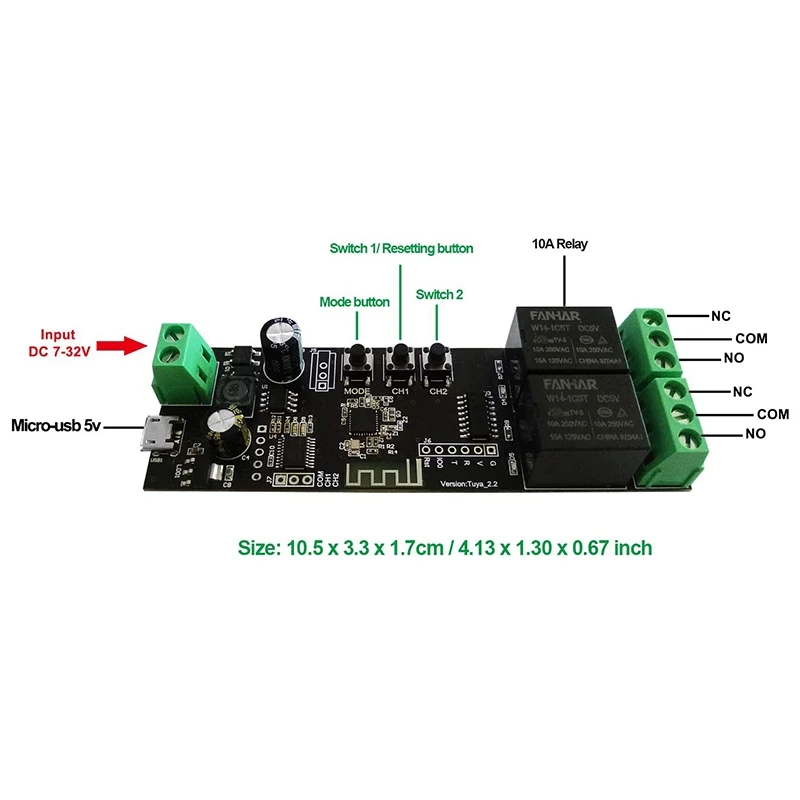Módulo de interruptor autoblocante de relé de avance lento momentáneo, WiFi de 2 canales, Control por aplicación Smart Life/Tuya