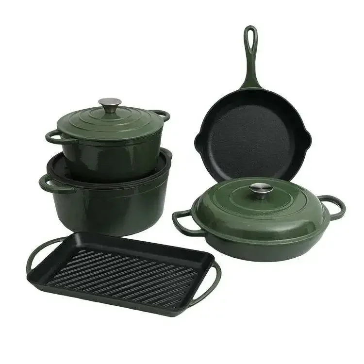 Nonstick Pots Pans Home Kitchen Cooking Enamel Cast Iron Casserole Grill Pan Cookware Set