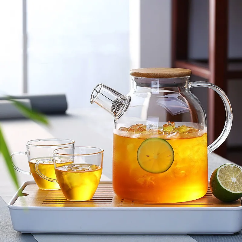 Glass Teapot Heat Resistant 1.8/1L Transparent Borosilicate Cup Wooden Cover Glass Teapot Removable Filter Home Tool VIE LENTE