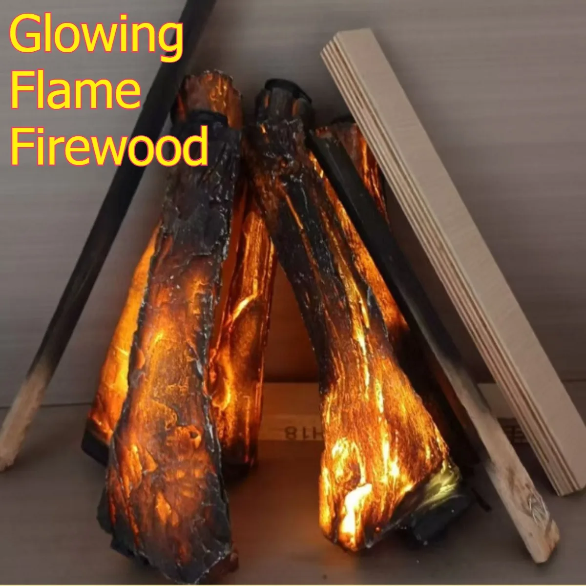 LED Artificial Resin Charcoal Log Electric Fireplace Decoration Glowing Flame Firewood Stack Rechargeable Battery Wood Log Home