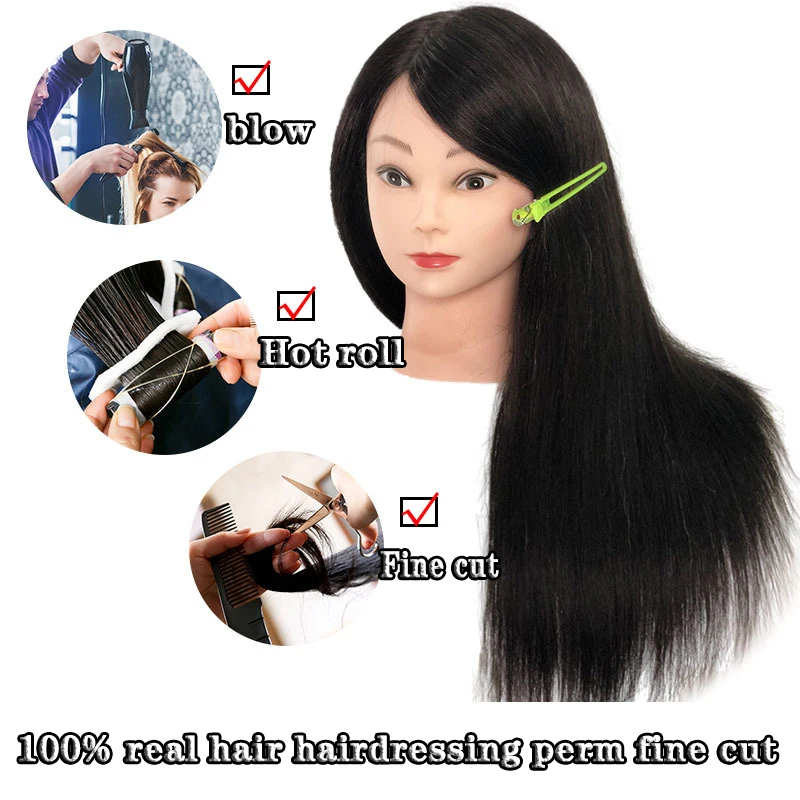 100% Menselijk Haar Mannequin Hoofd Schoonheidssalon Training Hoofd Curling Hair Modeling Dummy Hoofd Mannequin Hoofd Pop Kappers