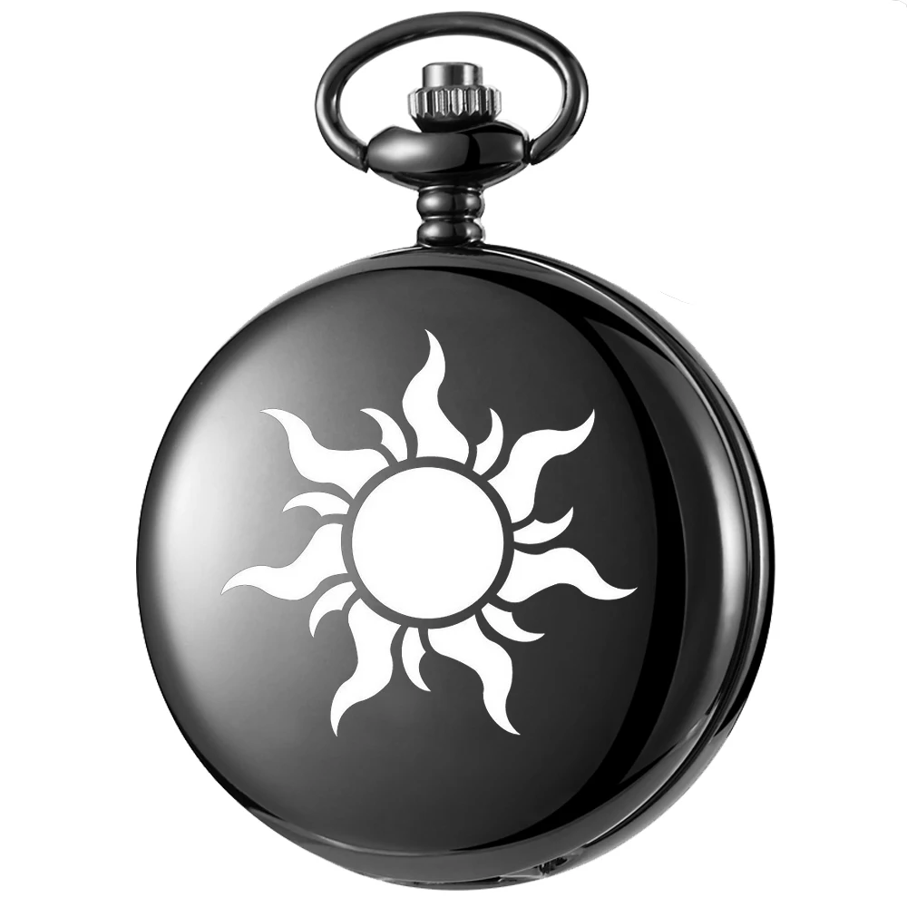 Relógio de bolso de quartzo de aço liso para homens e mulheres, Vintage Laser The Sun Design Cadeia Fob Pingente com mostrador do número romano