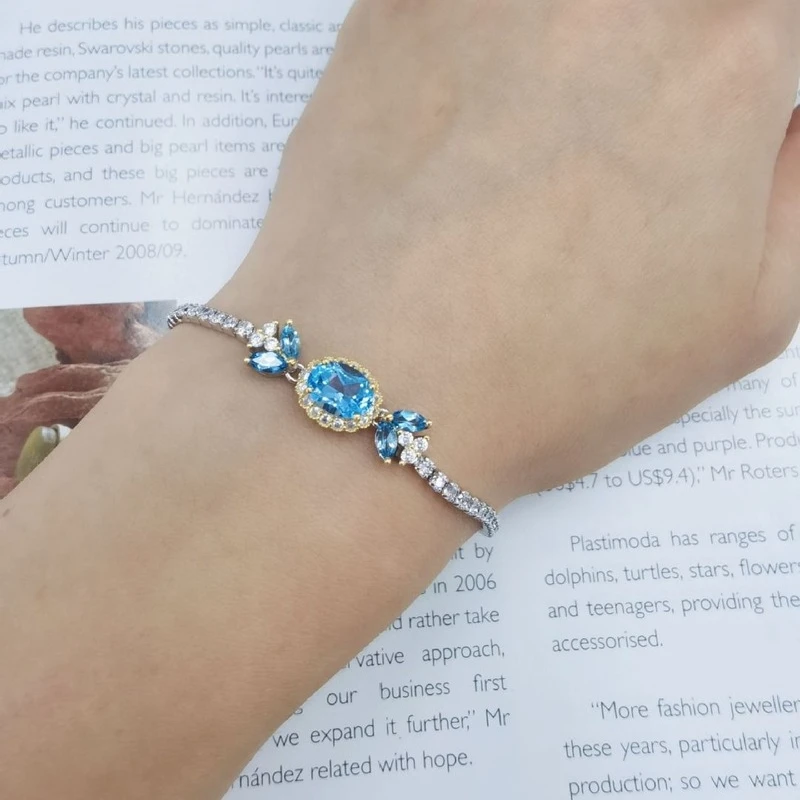 SACE GEMS Luxury Fashion 100%925 Sterling Silver Blue Topaz Bracelet for Women Sparkling Girls Party Fine Jewelry Christmas Gift