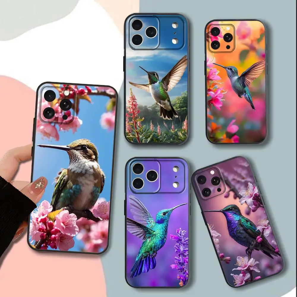 

Art H-Humming B-bird Phone Case For iPhone 15,13,16,12,11,17,14,Plus,Pro,Max,XS,XR,X,SE,Mini,Soft Silicone Black Cover