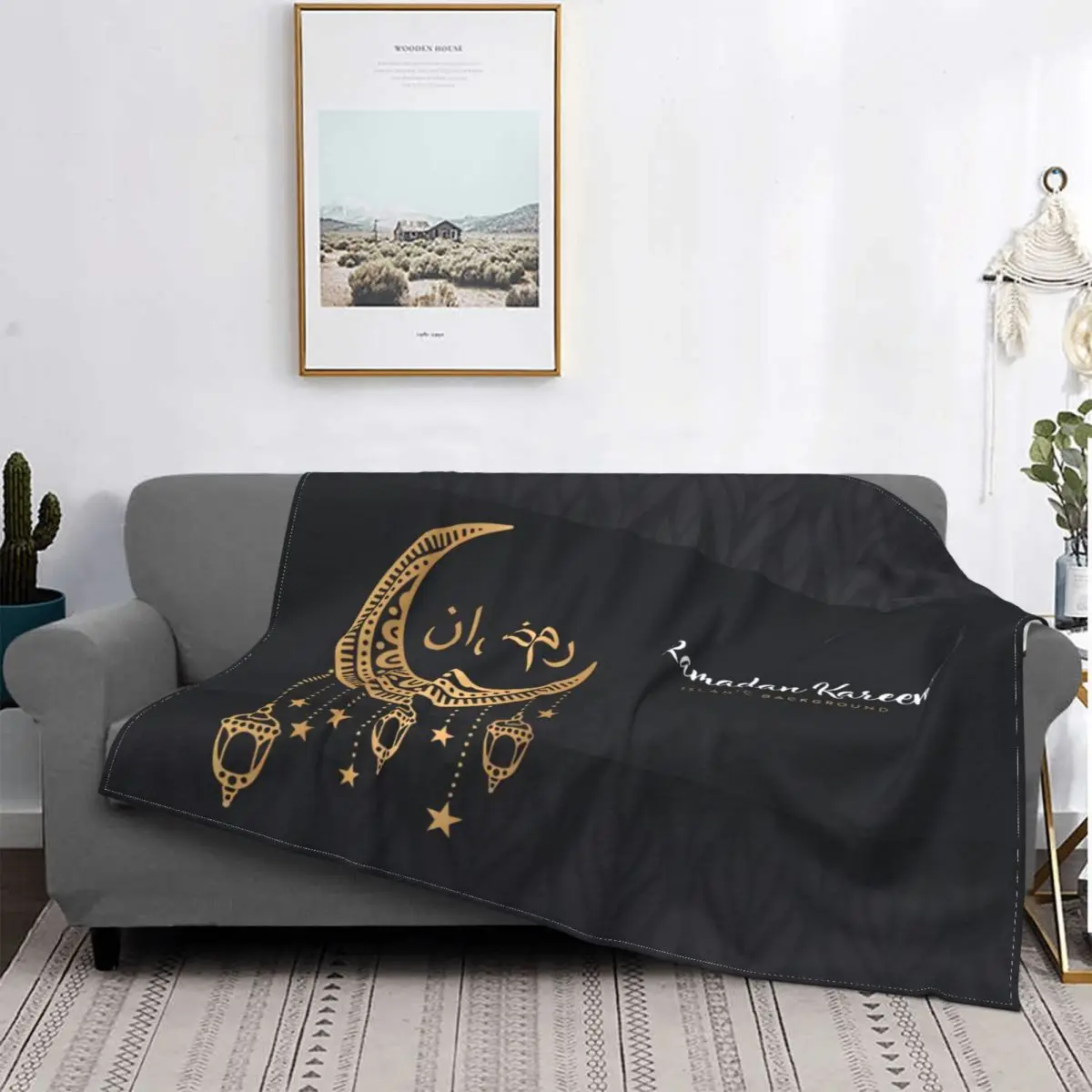 Eid Mubarak Ramadan Blanket Soft Fleece Spring Warm Flannel Kareem Throw Blankets for Sofa Travel Bedroom Quilt