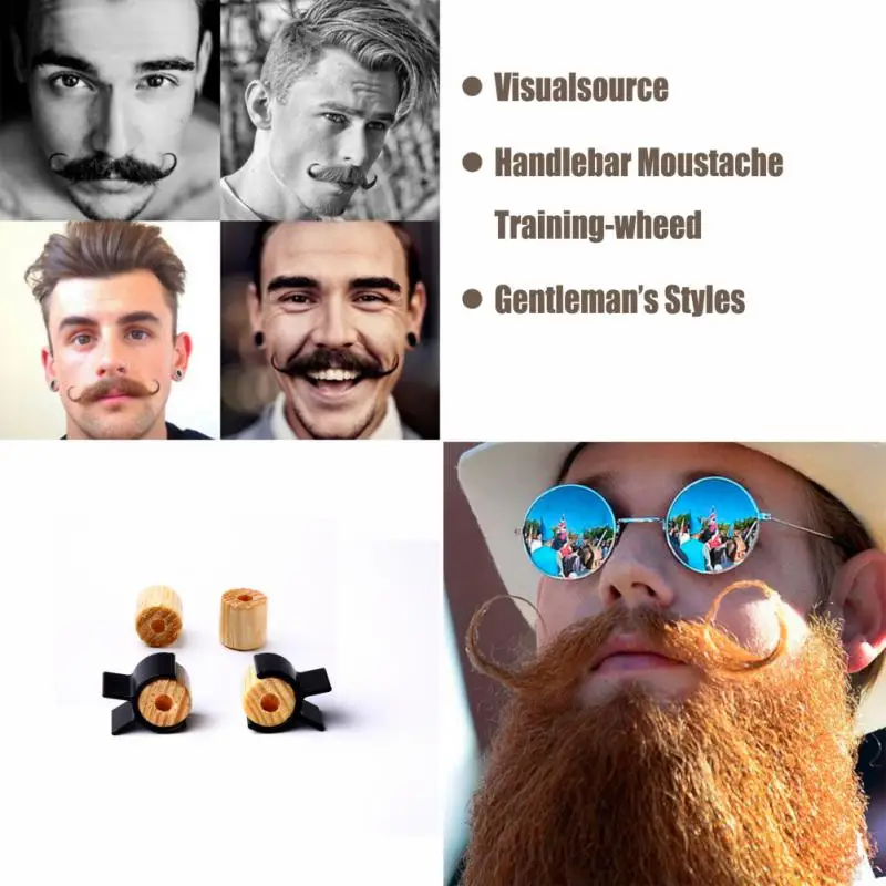 New Mustache Curling Tool Wood Wheels Silica Gel Handlebar Beard Styling For Men Salon Mustache Template Trimming Accessories