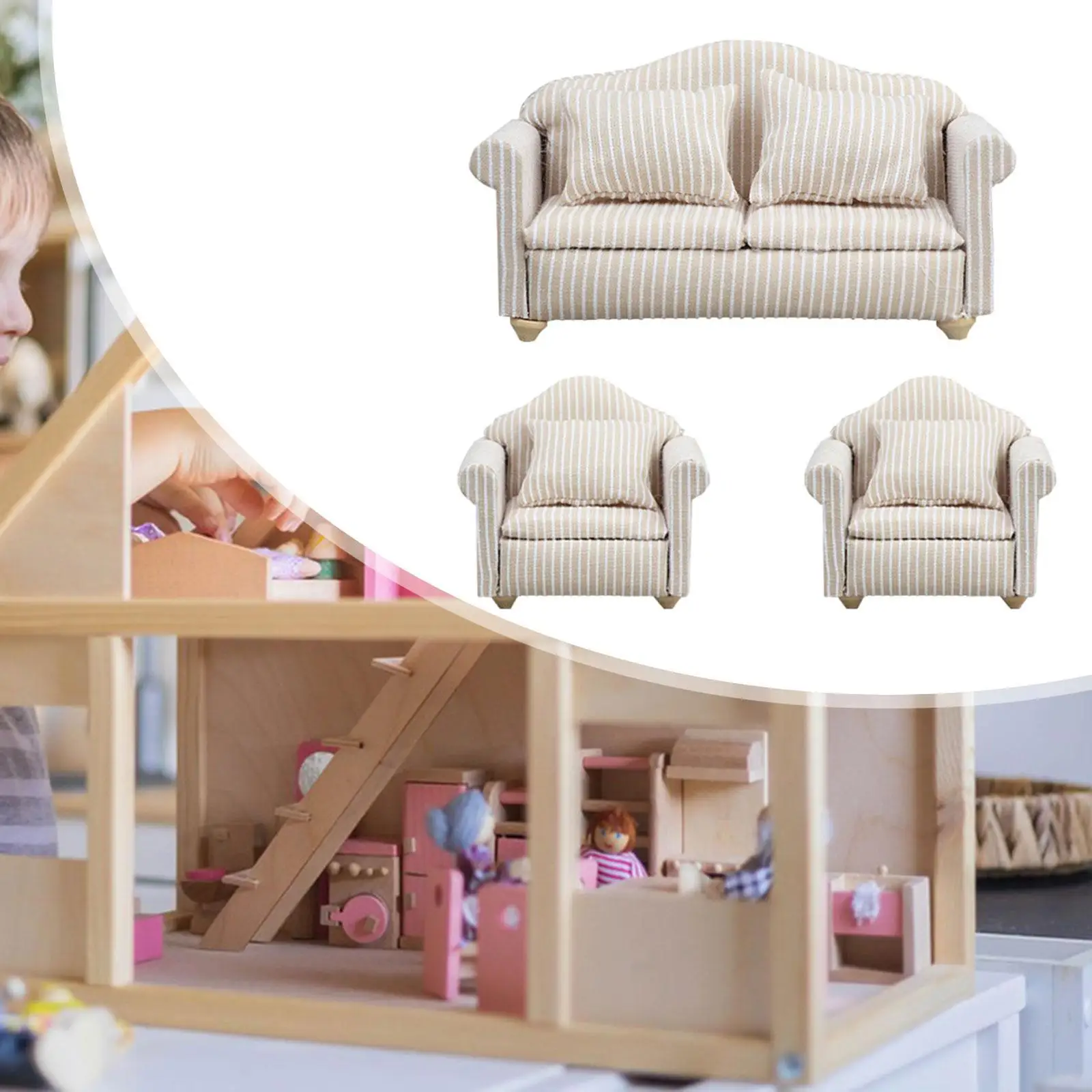 3 szt. 1/12 Domek dla Lalek Sofa Meble Zabawka DIY Dekor Realistyczne Ozdoby Scena Codzienna