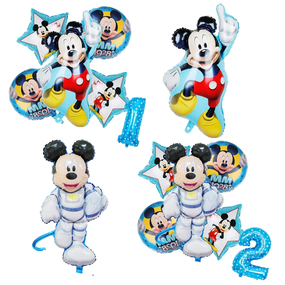 

Mickey Mouse 6Pcs Blue Foil Ballon Set Party Supplies Children's Birthday Party Decoration 32inch Number Aluminium DIY Gifts Toy