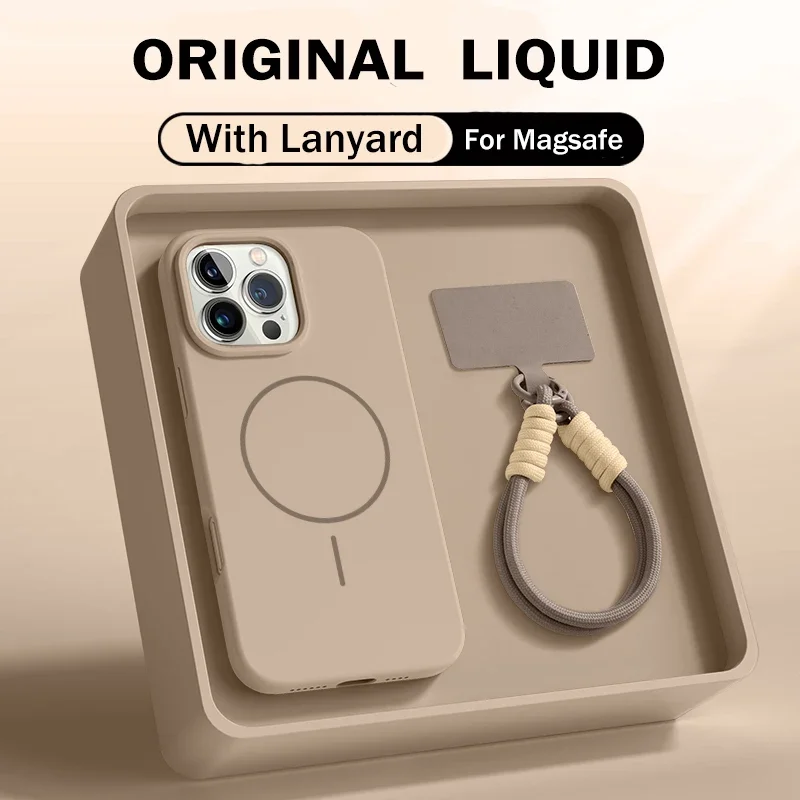 Offizielles Flüssigsilikon-Halsband-Handyhülle für iPhone 17 16E 16 14 15 Plus 12 13 11 18 Pro Max Magsafe Magnetische Weiche Hülle – Detail 1