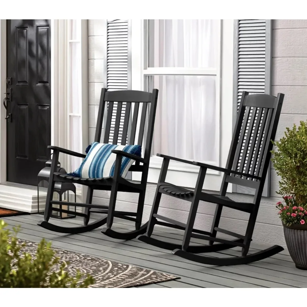 Rocking Chair，Patio Furniture Sets, Outdoor Wood Porch Rocking Chair, Black Color, Weather Resistant Finish, Garden Chairs